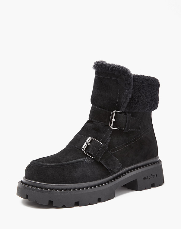 233-3201735-3605M Ботинки женские велюр-мех/мех черн, Mascotte