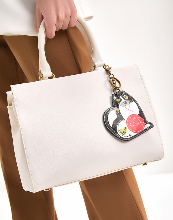 602-3124-601 Брелок жен. и.кожа/б.п. бел-черн, Mascotte