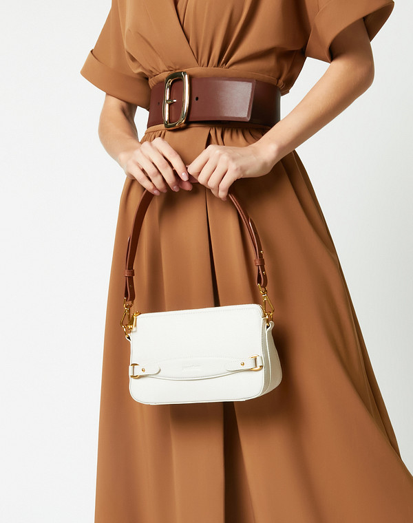 660-2127-101 Сумка женская нат.кожа-и.кожа/текстиль бел-корич, S, Mascotte