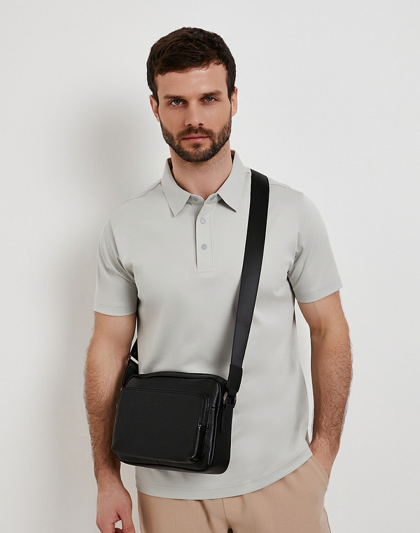 602-6102-102 Сумка мужская нат.кожа/текстиль черн, S, Mascotte