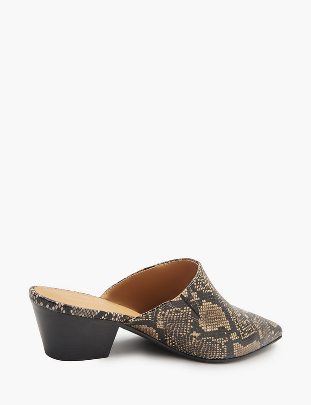 Коричневые женские сабо со змеиным принтом MASCOTTE 15-513011-0109 | ракурс 4 Коричневые женские сабо со змеиным принтом MASCOTTE 15-513011-0109 | ракурс 4