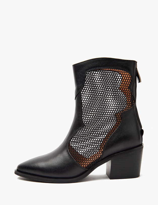 Черные женские казаки с сетчатыми вставками MASCOTTE 233-3205814-3100M | ракурс 1