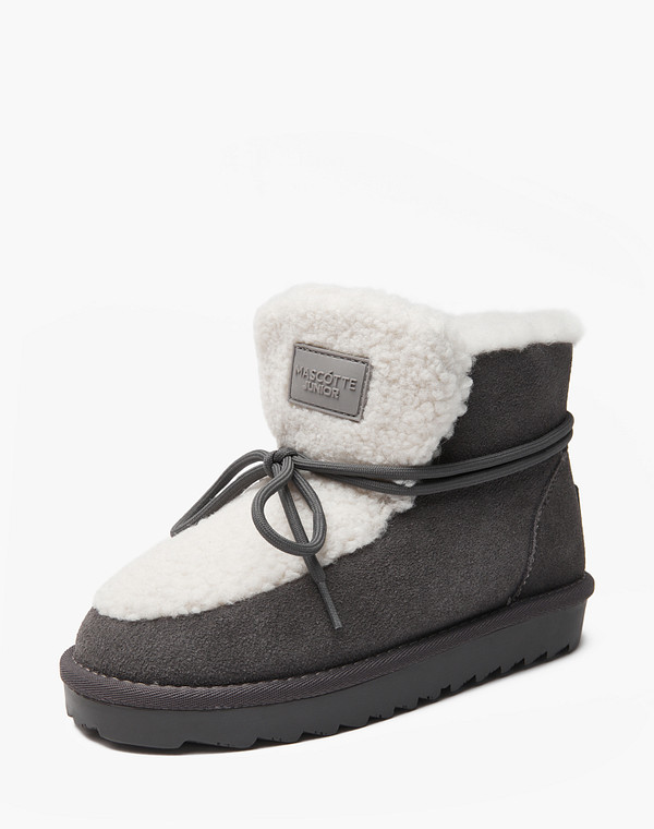 98-420456-0210 Ботинки девичьи велюр-и.мех/шерсть серый-молочн, Mascotte JUNIOR