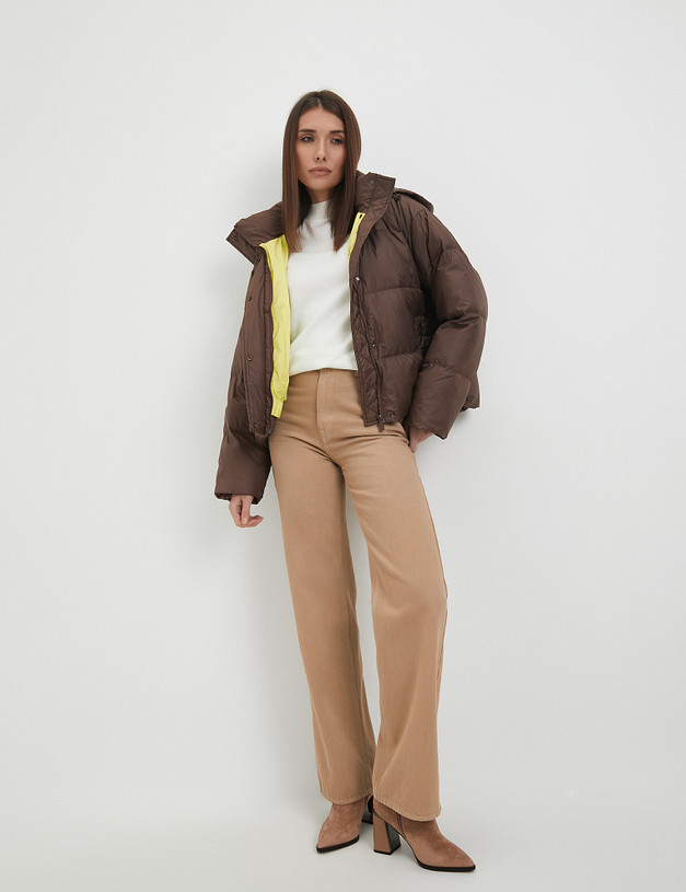 Коричневая женская дутая куртка с ярким подкладом MASCOTTE 234-3300-2409 | ракурс 3