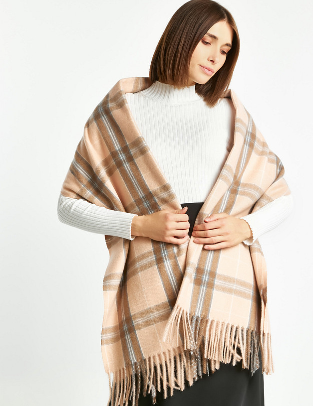 Бежевый женский шарф в клетку MASCOTTE 766-2209-506 | ракурс 1