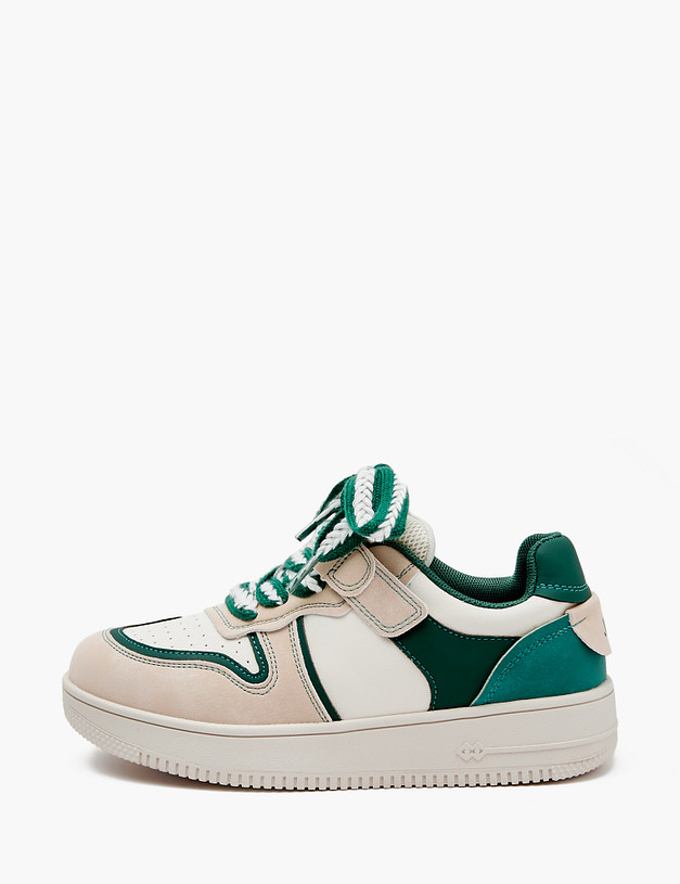 Бежевые детские кеды с зелеными встаками MASCOTTE 98-412421-0601 | ракурс 4 Бежевые детские кеды с зелеными встаками MASCOTTE 98-412421-0601 | ракурс 4