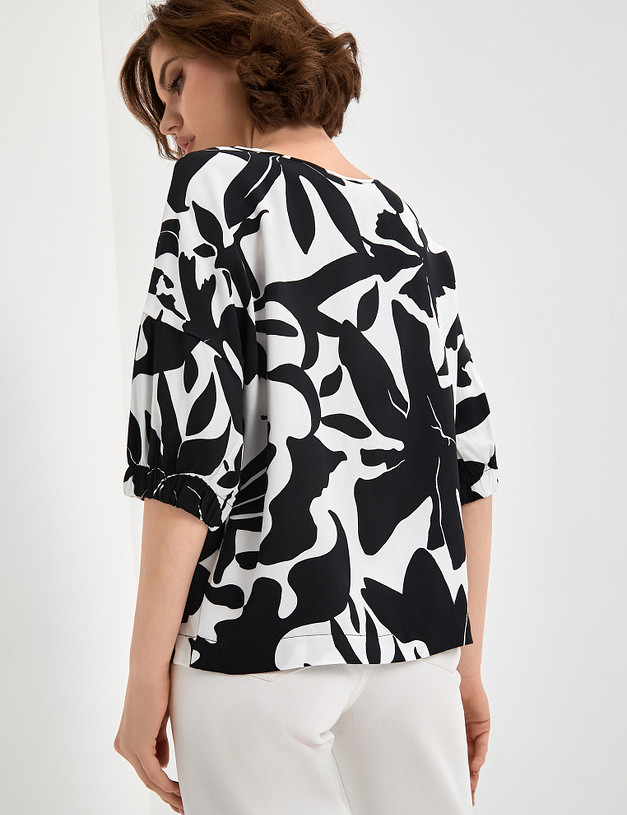 Блузка с крупным черно-белым принтом MASCOTTE 790-3105-2412 | ракурс 6