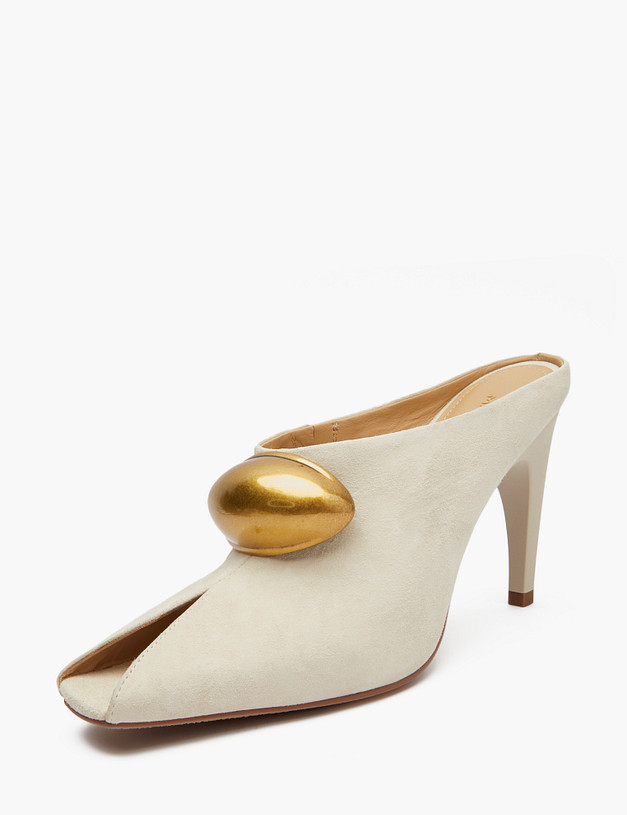 Молочные велюровые женские мюли MASCOTTE 175-5163011-4663M | ракурс 2 Молочные велюровые женские мюли MASCOTTE 175-5163011-4663M | ракурс 2