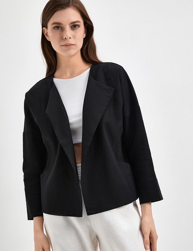 Черный женский жакет из смесового льна MASCOTTE 790-3115-2702 | ракурс 3