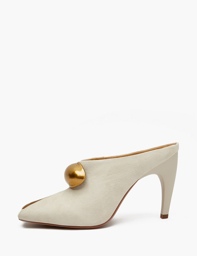 Молочные велюровые женские мюли MASCOTTE 175-5163011-4663M | ракурс 1 Молочные велюровые женские мюли MASCOTTE 175-5163011-4663M | ракурс 1