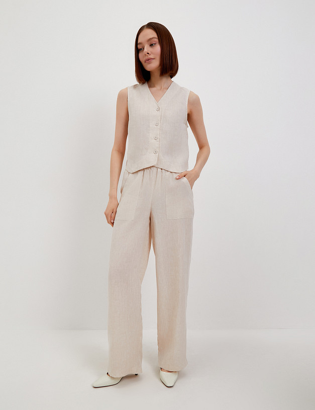 Бежевый женский льняной жилет MASCOTTE 790-4103-2708 | ракурс 2 Бежевый женский льняной жилет MASCOTTE 790-4103-2708 | ракурс 2