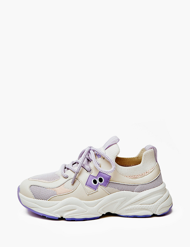 Молочные кроссовки для девочек с фиолетовыми шнурками MASCOTTE 234-413021-0207 | ракурс 4