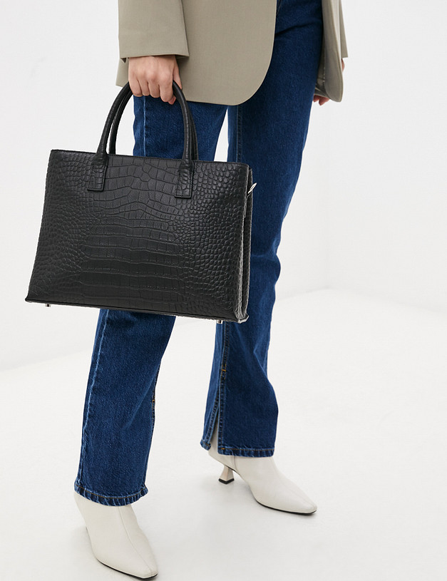 Черная женская сумка под рептилию MASCOTTE 660-1203-102 | ракурс 1