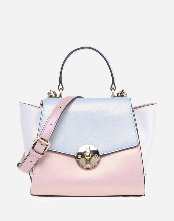 604-0151-106 Сумка женская кож.спилок/текстиль розов.-голуб, S, Mascotte