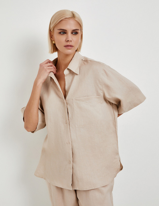 Бежевая женская льняная блузка  MASCOTTE 973-5122-2708 | ракурс 2