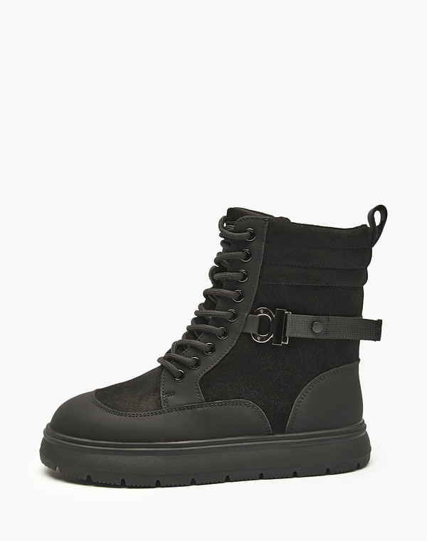 234-522621-2802 Ботинки девичьи текстиль-кож.спилок/ворсин черн, Mascotte JUNIOR