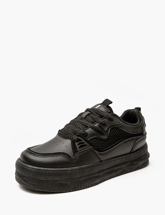 Черные женские кеды с сетчатыми вставками MASCOTTE 64-410921-0602 | ракурс 2 Черные женские кеды с сетчатыми вставками MASCOTTE 64-410921-0602 | ракурс 2