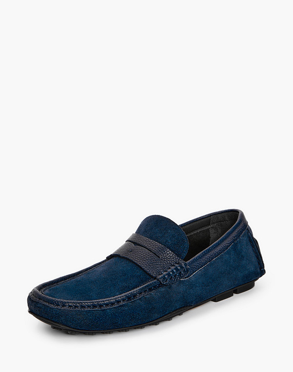 128-210623-0203 Мокасины мужские велюр-нат.кожа/текстиль-нат.кожа синий, Mascotte