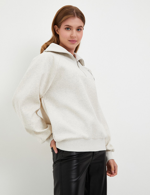 Серо-бежевый женский свитшот с молнией MASCOTTE 234-3293-2608 | ракурс 3