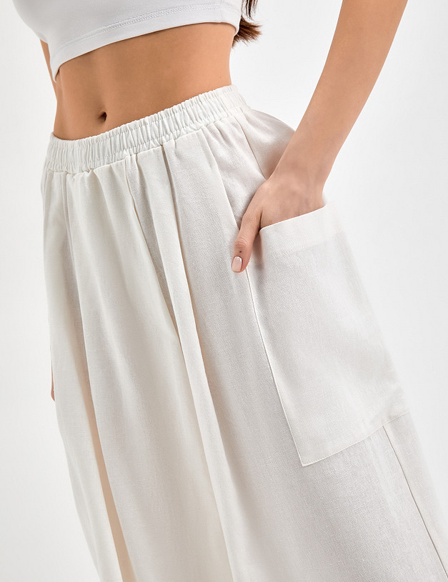 Льняные женские брюки-кюлоты белого цвета MASCOTTE 790-3116-2701 | ракурс 6