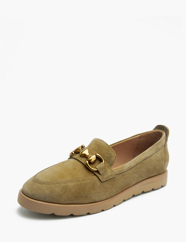 Оливковые женские лоферы из велюра MASCOTTE 172-3180812-4601M | ракурс 2