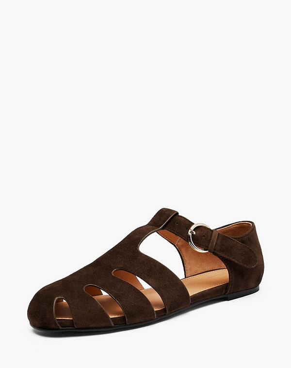 234-611011-4680M Туфли летние женские велюр/нат.кожа темн-коричн, Mascotte