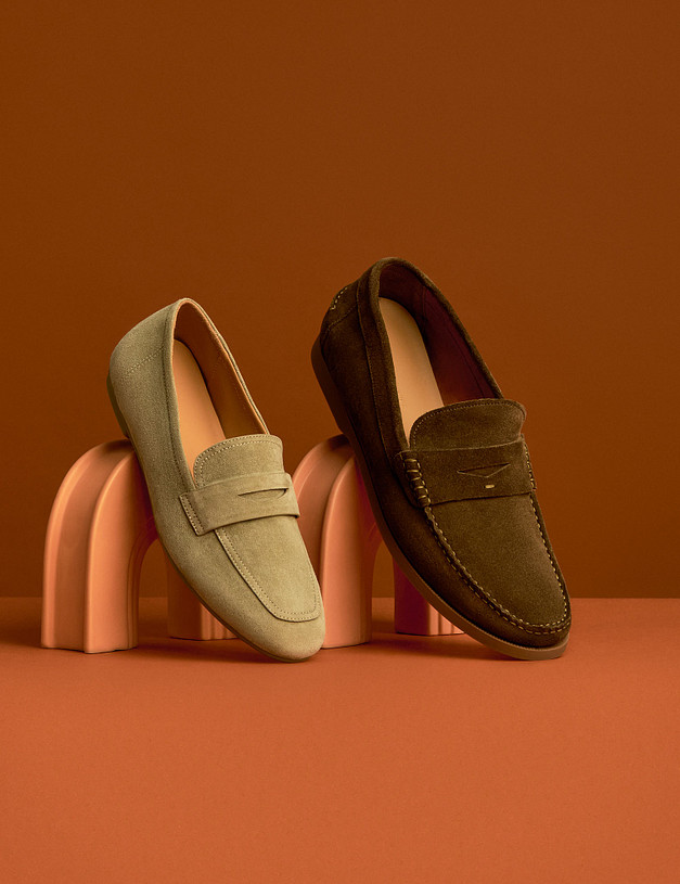 Бежевые женские мокасины из велюра MASCOTTE 58-312111-3602M | ракурс 1