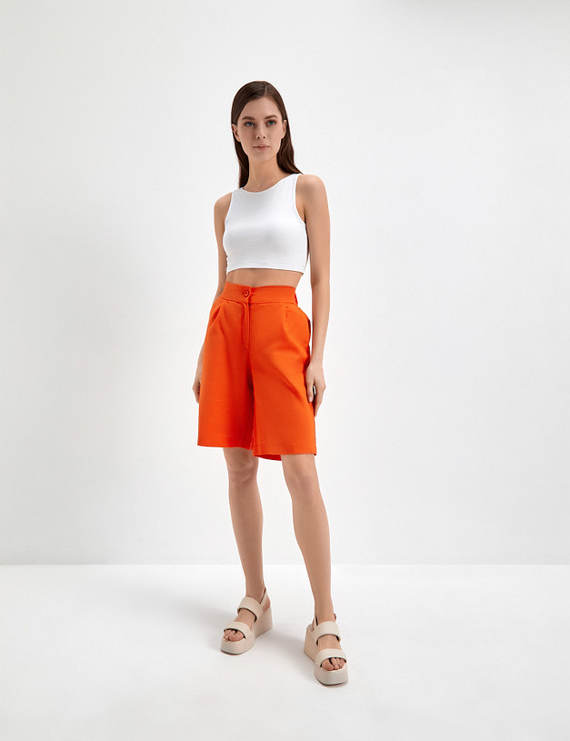 Оранжевые женские шорты из смесового льна MASCOTTE 790-3119-2713 | ракурс 2