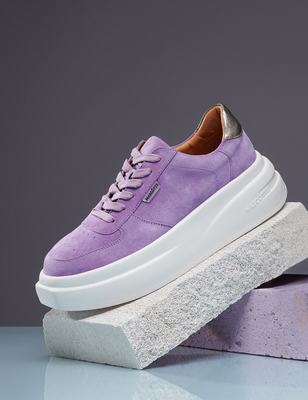Светло-фиолетовые велюровые женские кеды MASCOTTE 58-3203412-4626M | ракурс 1
