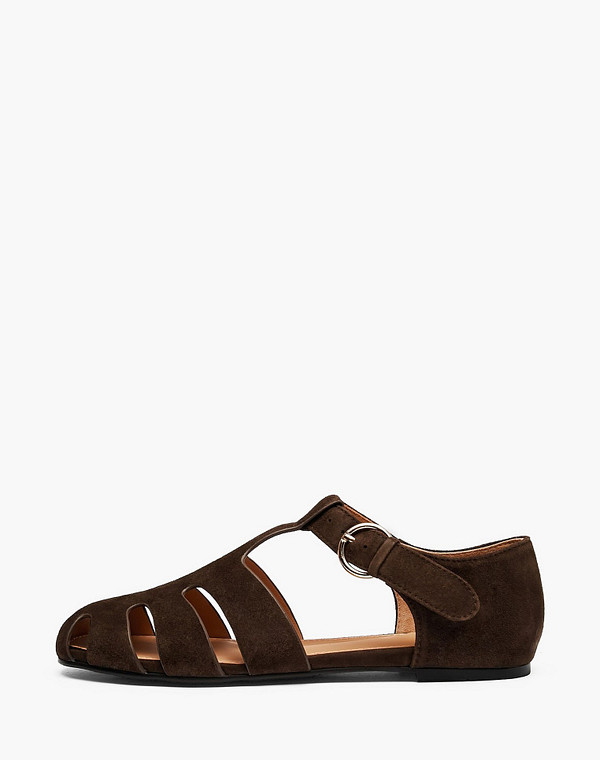 234-611011-4680M Туфли летние женские велюр/нат.кожа темн-коричн, Mascotte