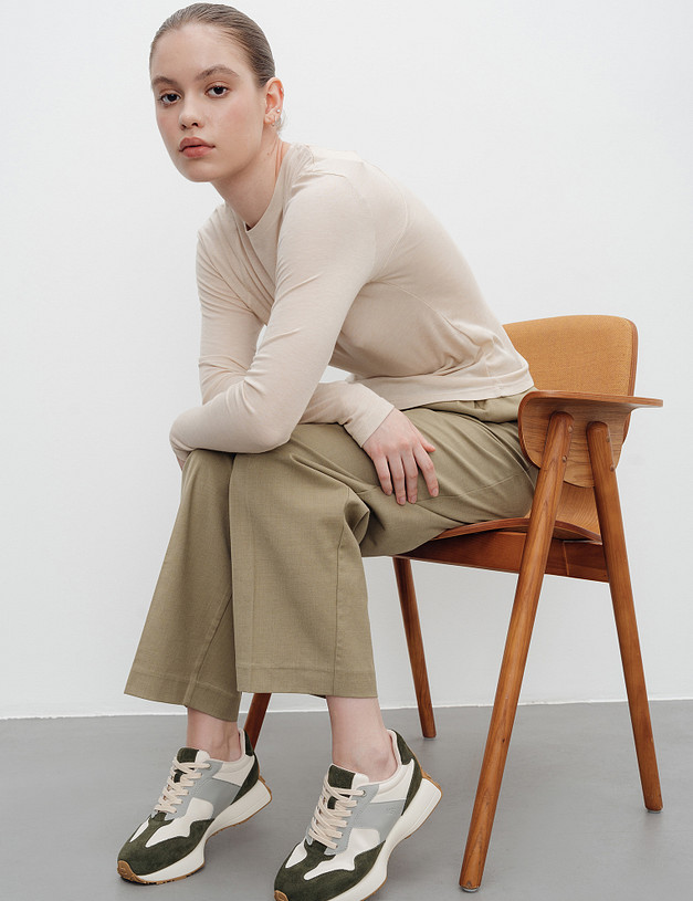 Оливковые женские кроссовки с молочными вставками MASCOTTE 234-414121-0210 | ракурс 2