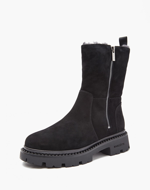 233-3201736-3605M Ботинки женские велюр/мех черн, Mascotte