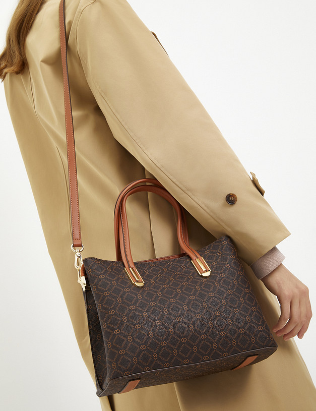 Коричневая женская сумка с фирменным принтом MASCOTTE 602-2208-609 | ракурс 1