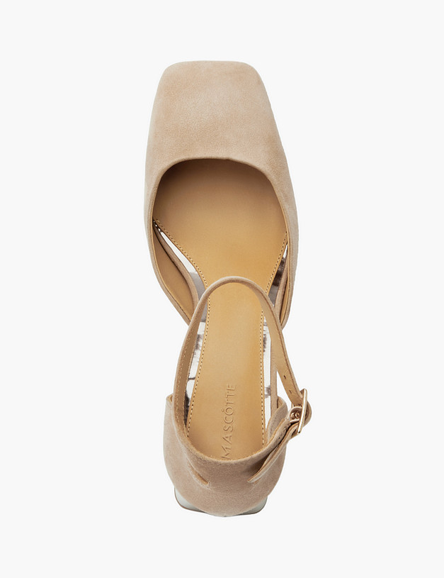 Бежевые босоножки из велюра на низком каблуке MASCOTTE 175-3182614-3612M | ракурс 4