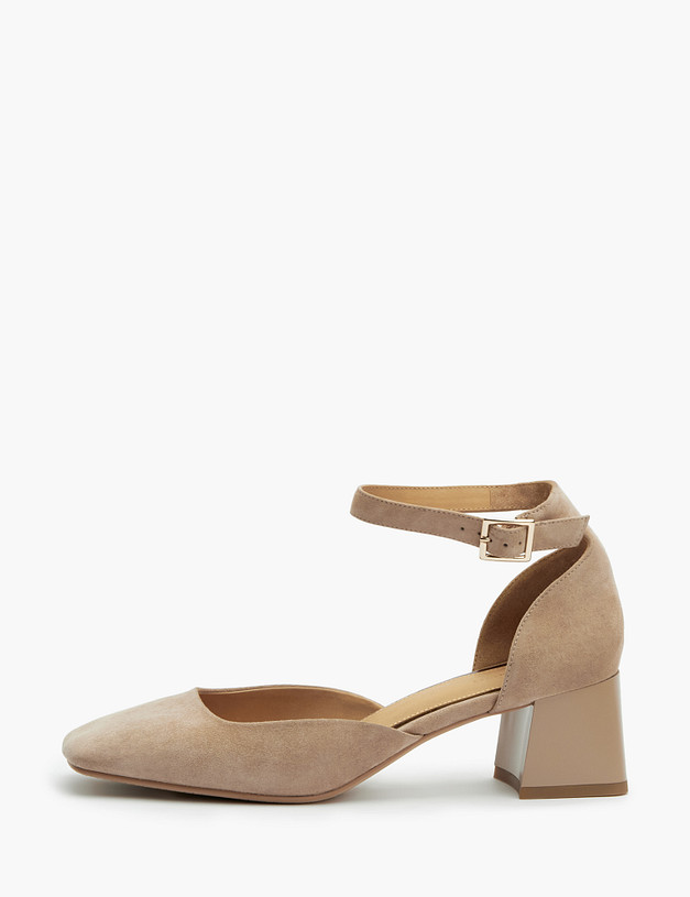 Бежевые босоножки из велюра на низком каблуке MASCOTTE 175-3182614-3612M | ракурс 1