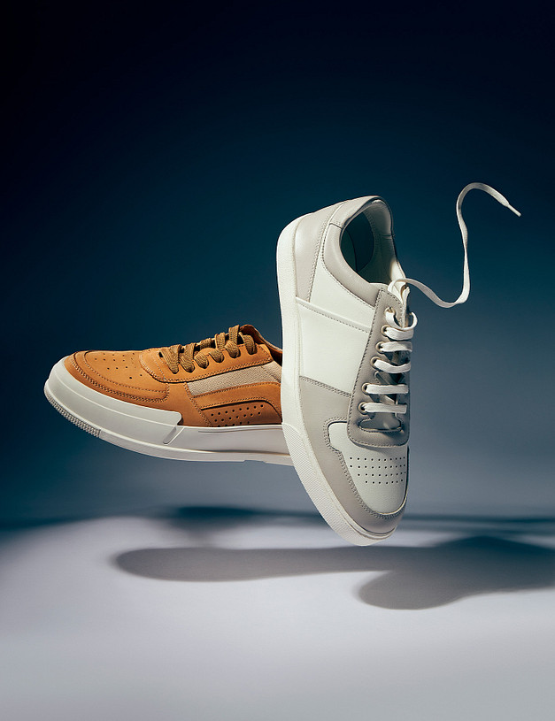 Молочные мужские кеды с серыми вставками MASCOTTE 175-4132011-8108M | ракурс 1