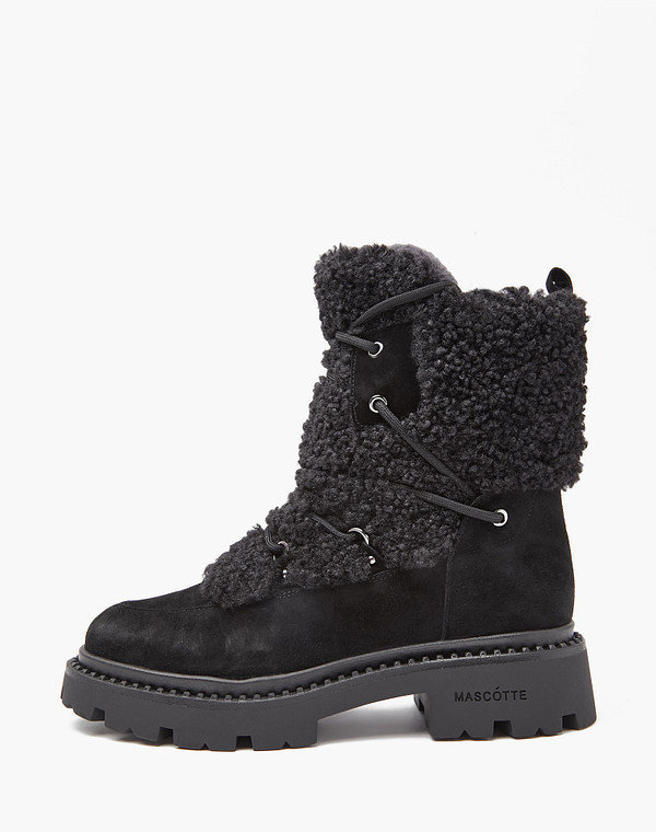233-3201738-3605M Ботинки женские велюр-и.мех/мех черн, Mascotte