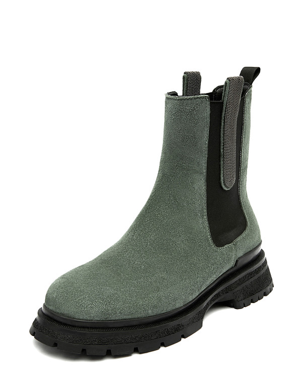 126-220922-4606M Ботинки женские велюр-резина/ворсин-нат.кожа зелен-черн, Mascotte