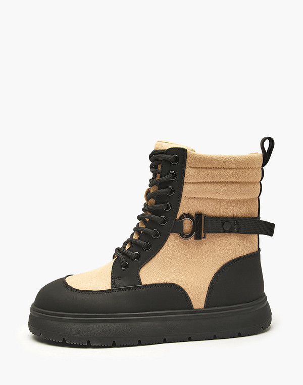 234-522621-2808 Ботинки девичьи текстиль-кож.спилок/ворсин беж-черн, Mascotte JUNIOR