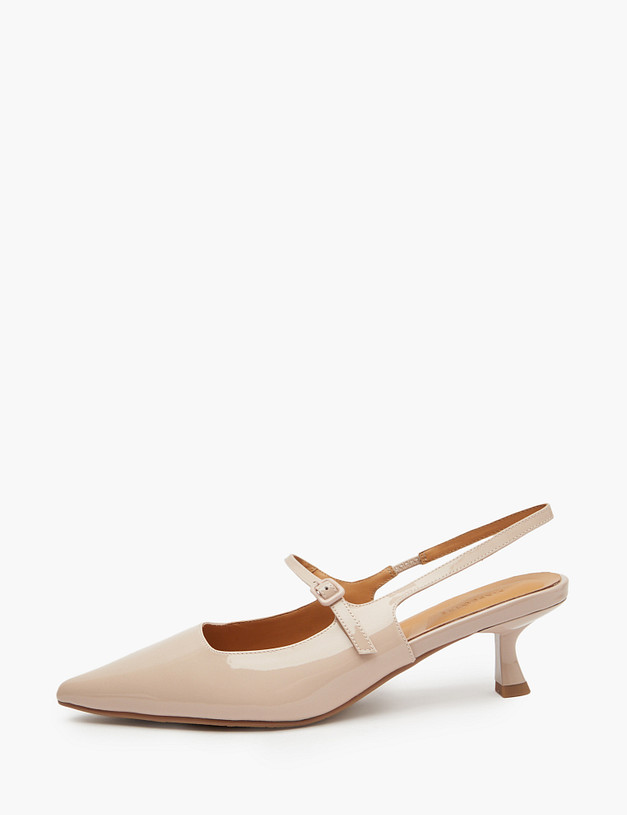 Бежевые лакированные женские слингбэки MASCOTTE 126-513611-3719M | ракурс 1