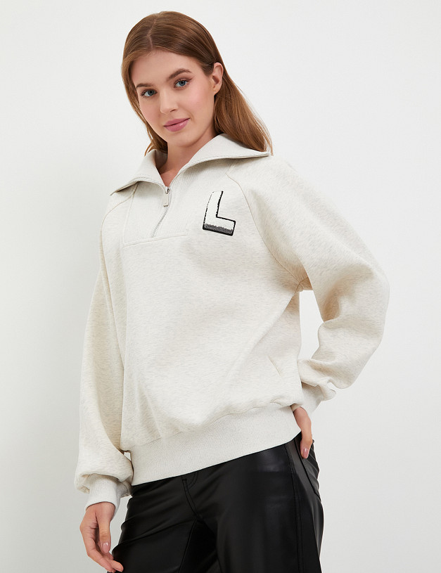 Серо-бежевый женский свитшот с молнией MASCOTTE 234-3293-2608 | ракурс 4