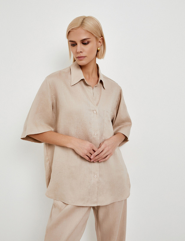 Бежевая женская льняная блузка  MASCOTTE 973-5122-2708 | ракурс 1