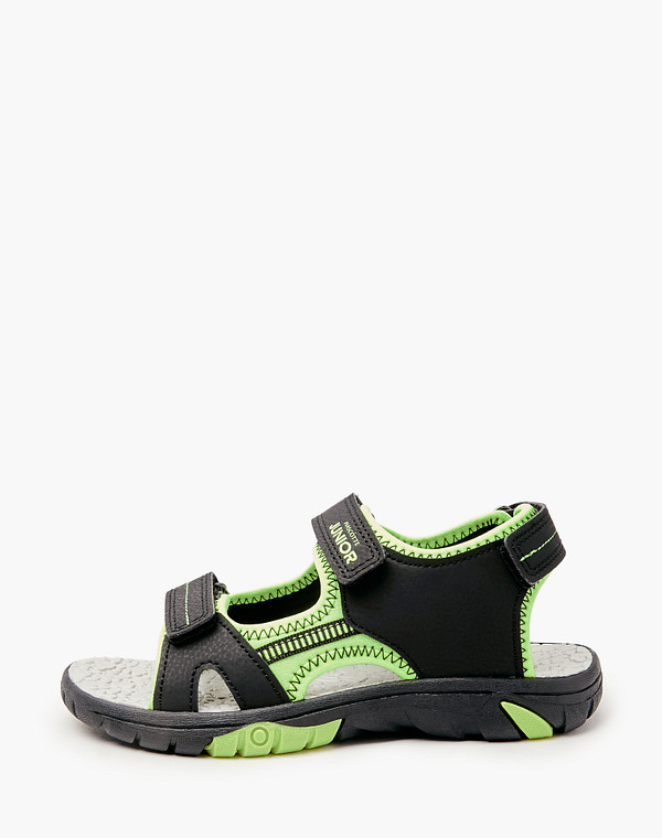 64-412121-0602 Туфли летние мальч./девич. и.кожа-текстиль/текстиль черн-зелен, Mascotte JUNIOR