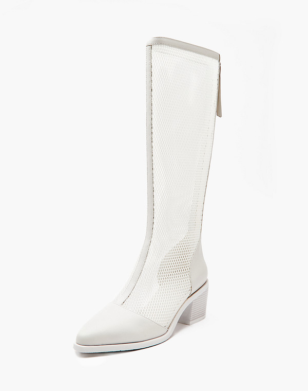 233-3205815-7102M Сапоги женские нат.кожа-текстиль/нат.кожа бел, Mascotte