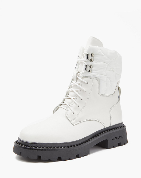 233-3201734-3192M Ботинки женские нат.кожа-текстиль/мех-нат.кожа бел, Mascotte