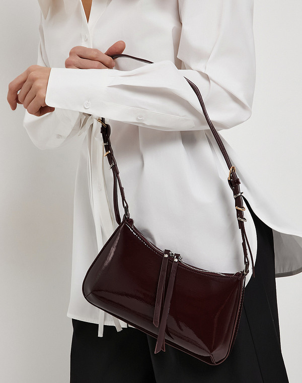 652-6101-609 Сумка женская и.лак/текстиль корич, S, Mascotte