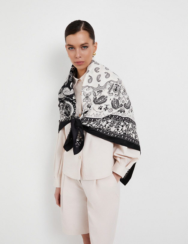 Черно-белый женский платок MASCOTTE 700-5114-2402 | ракурс 1