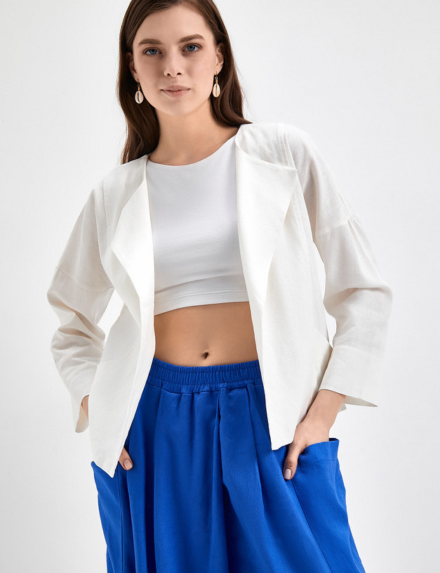 Белый женский жакет из смесового льна MASCOTTE 790-3115-2701 | ракурс 2