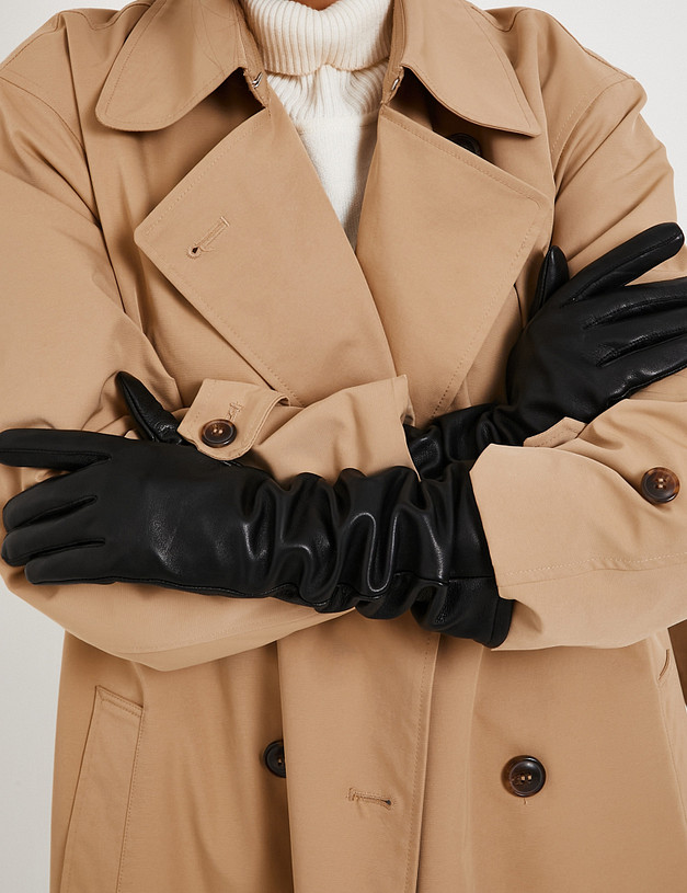 Черные женские перчатки из натуральной кожи MASCOTTE 707-5202-102 | ракурс 1