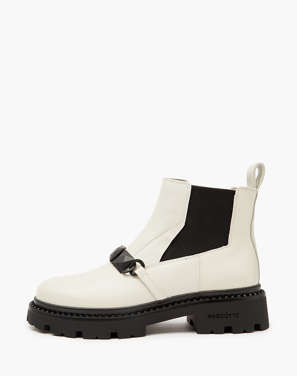 233-3201721-7115M Ботинки женские нат.кожа-резина/ворсин-нат.кожа бел-черн, Mascotte